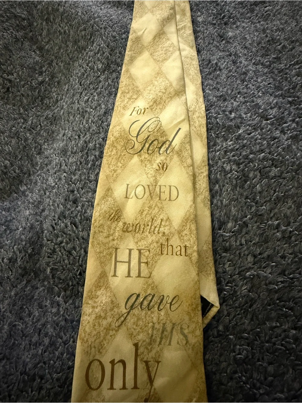 Larson John 3:16 Religious Novelty Tie Beige Argyle Print